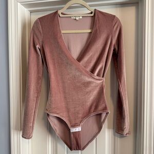 Madewell XS Pink Velvet Wrap Bodysuit ~ Long Sleeve 90’s Y2K Fairy Feminine